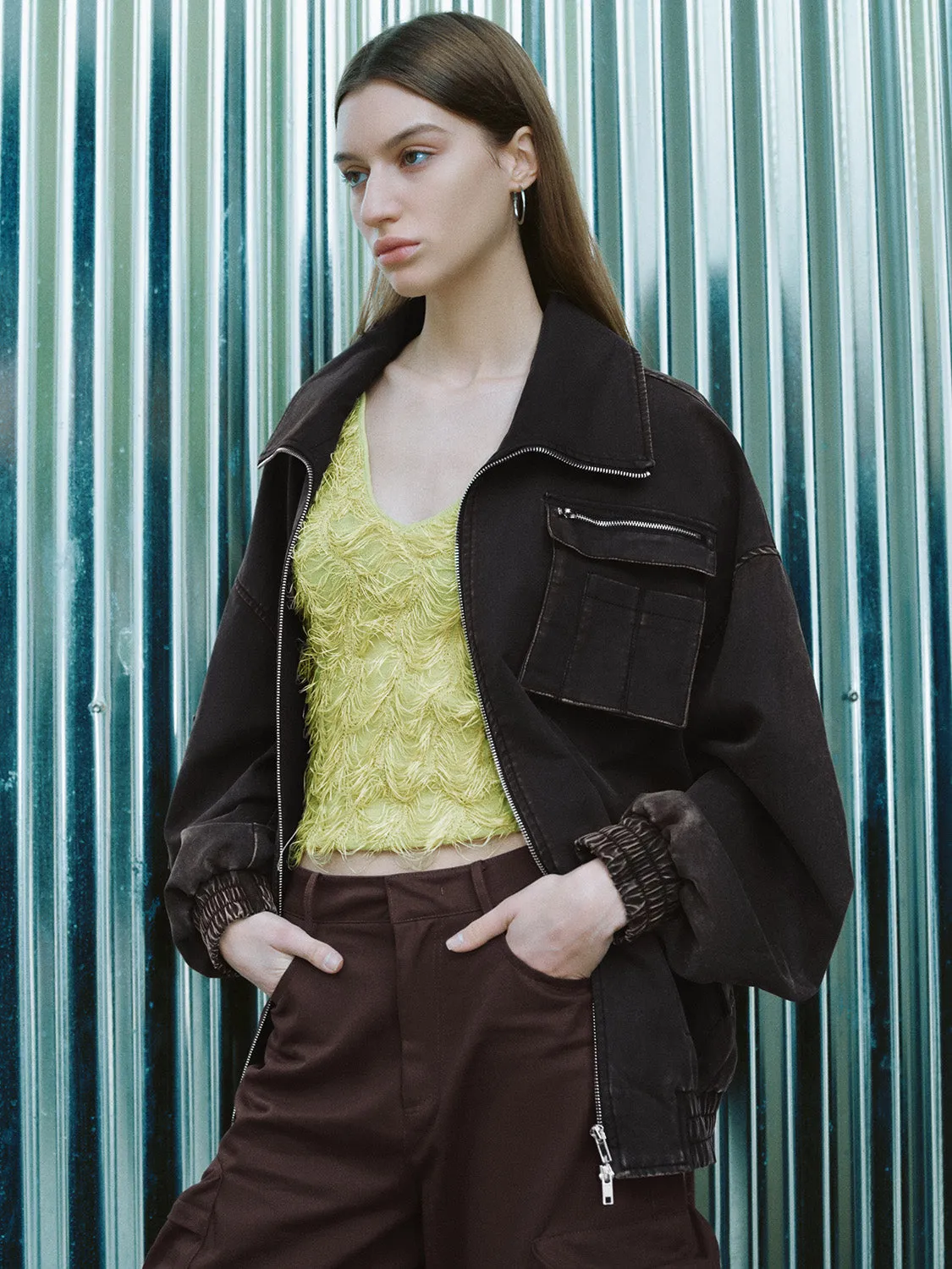 Zip Up Front Lapel Jackets