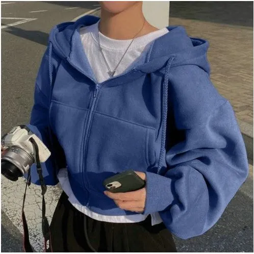 Zipper Hooded Short Jacket