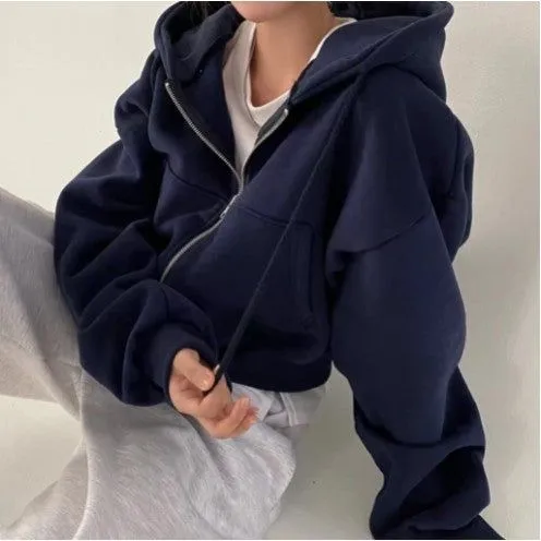Zipper Hooded Short Jacket