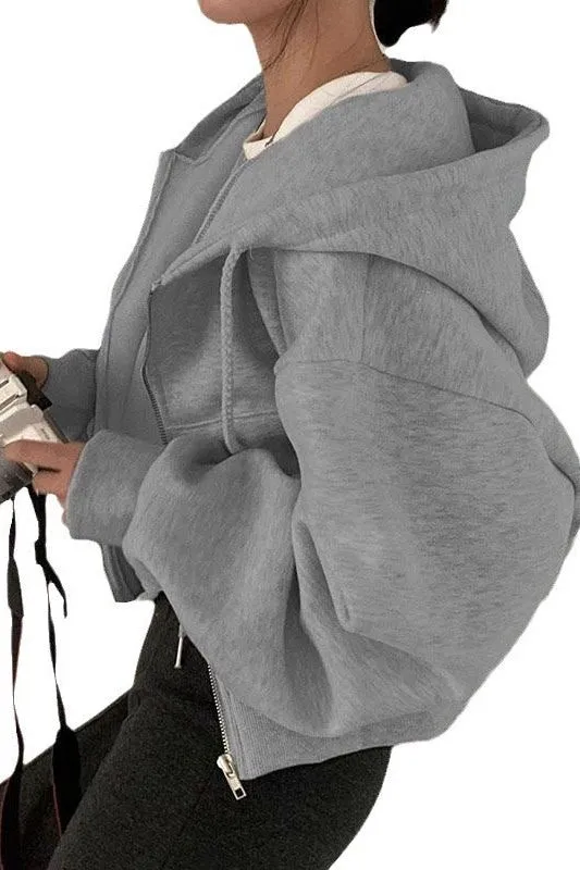 Zipper Hooded Short Jacket