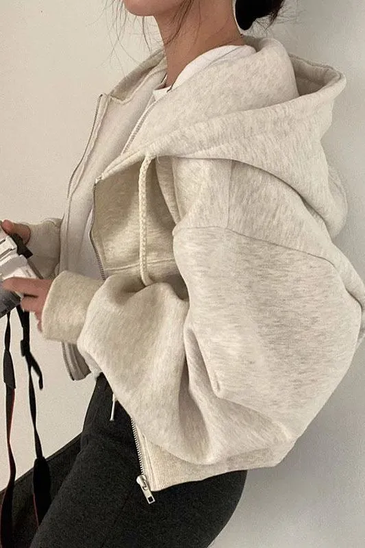 Zipper Hooded Short Jacket